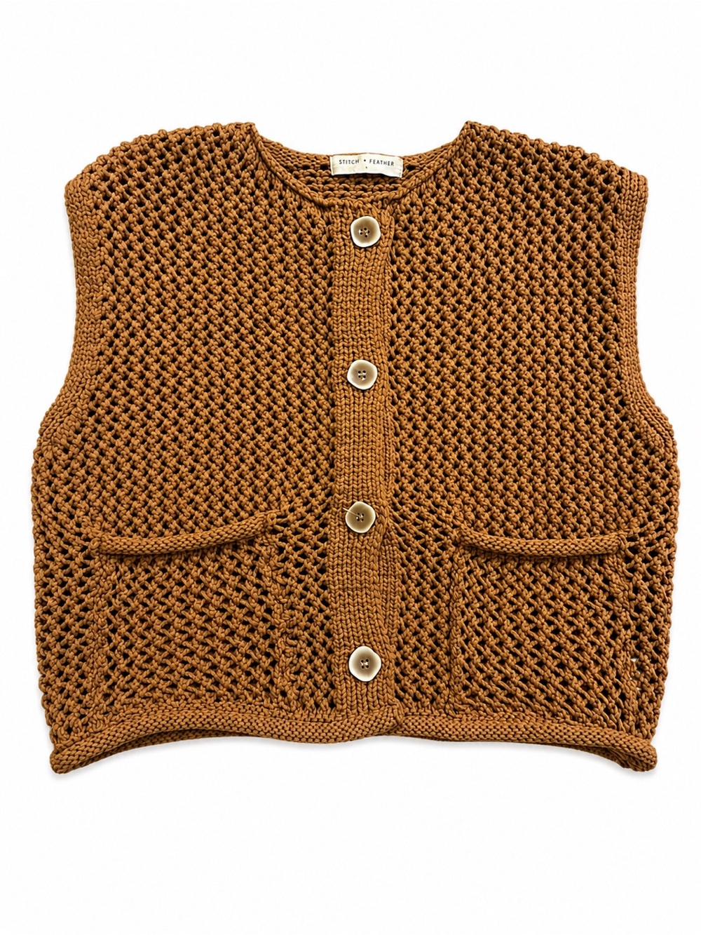 Stitch + Feather Women's Knit Button-Front Tank Vest in Rust